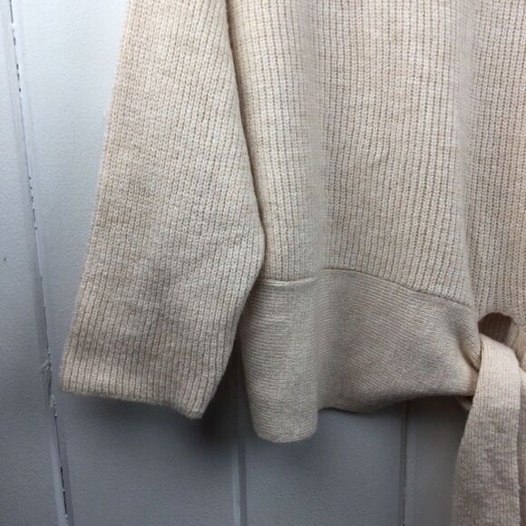 Mango Cream Shaker Knit Sweater, Crew Neck, Tie Waist, Size Small - Picture 6 of 10